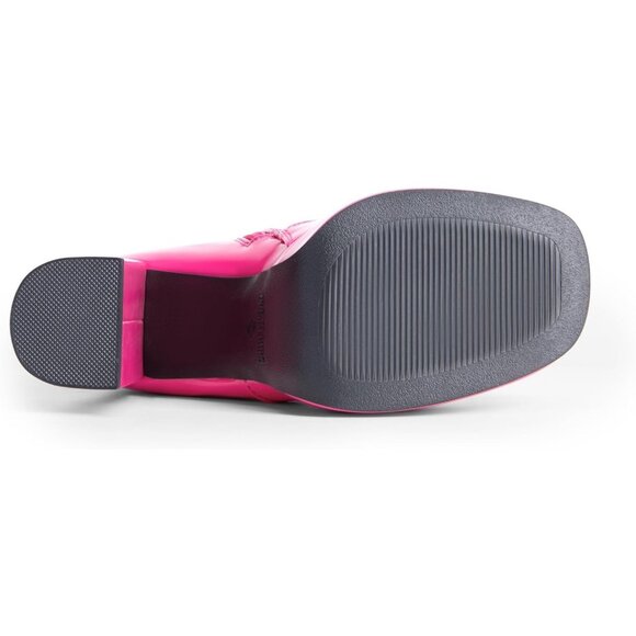 ⚡Women's Hot Pink Faux Leather Platform Heeled Knee High Long Chunky Tall Boot - Picture 7 of 7